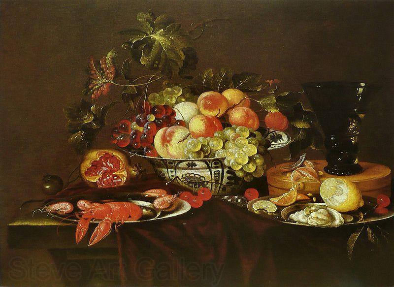 Joris van Son Crustaces  huitre et coupe de fruits avec un verre Norge oil painting art